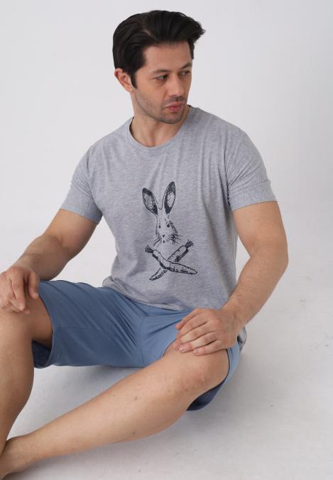 Pijama barbat cu maneca scurta si pantaloni 3/4, culoare gri , Engros